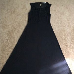 Black cotton meshed back maxi-dress